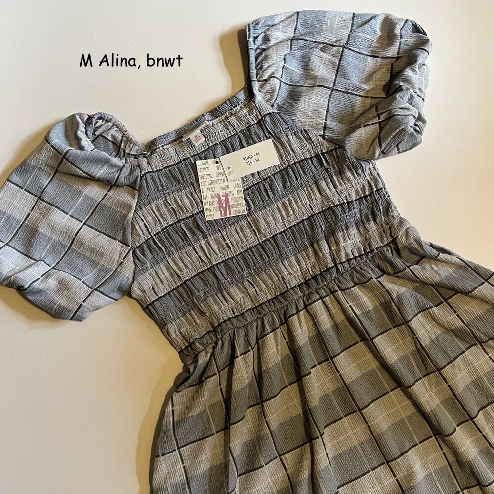 Medium Lularoe Alina, smocked dress, blue plaid